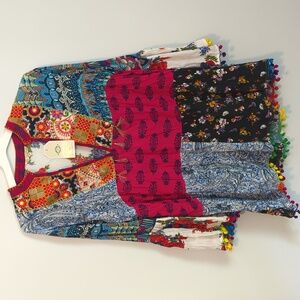 NWT Anandas patchwork fringed dress